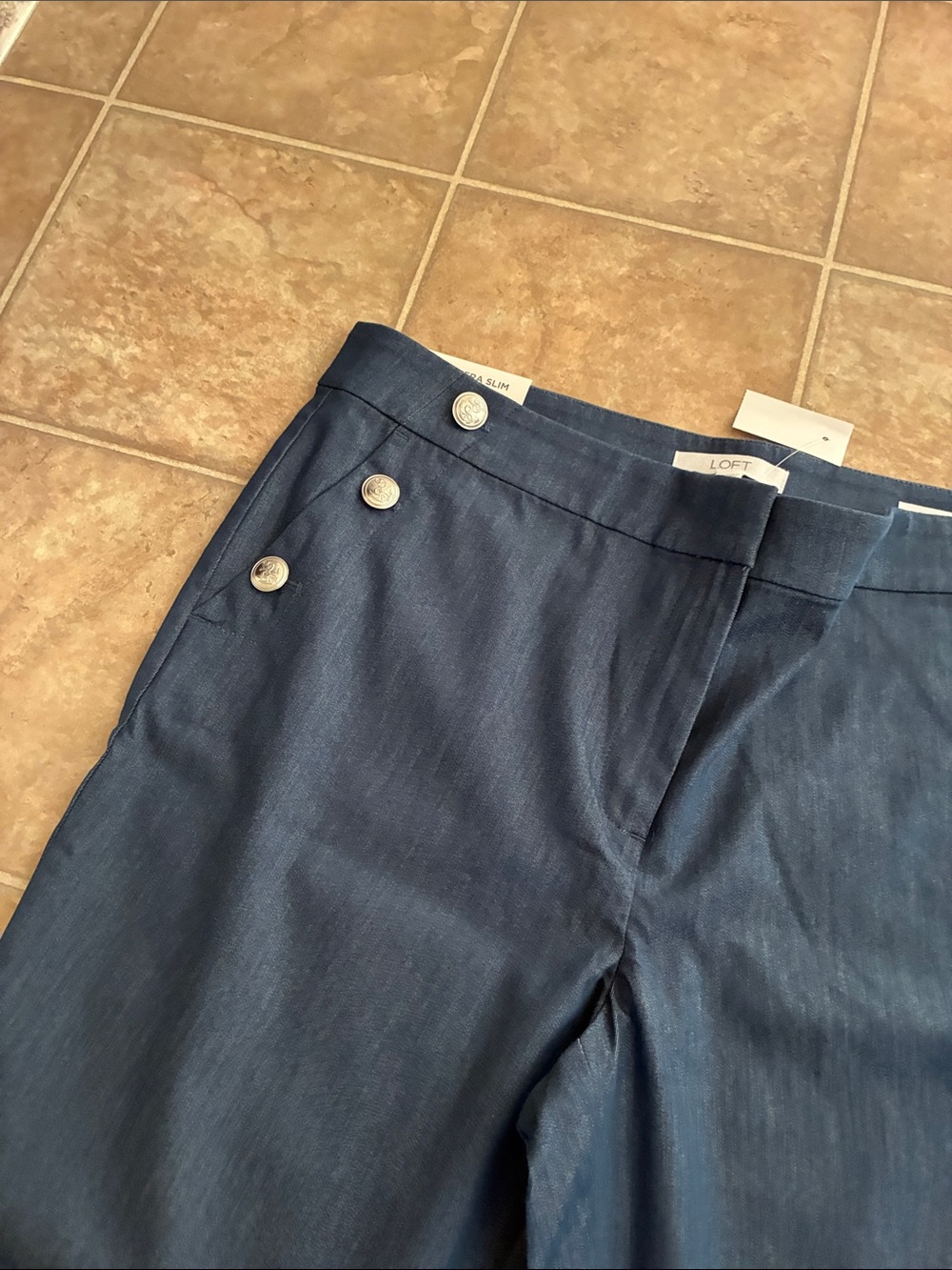 LOFT Navy Blue Sailor-Button Pants riviera slim - Picture 2 of 4